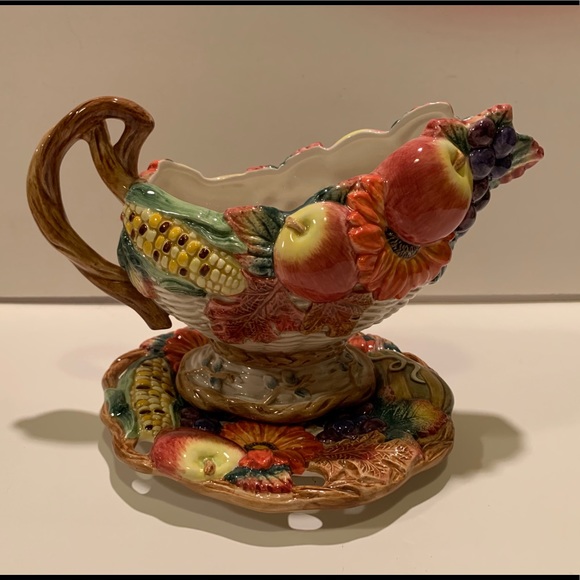 COPY - FITZ & FLOYD AUTUMN BOUNTY GRAVY BOAT & PLATE. - Picture 1 of 13